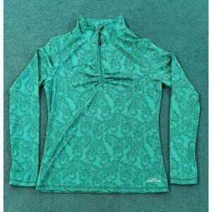 Eddie Bauer Women's Green Leaf/Paisley Print 1/4 Zip Pullover M Made In Egypt